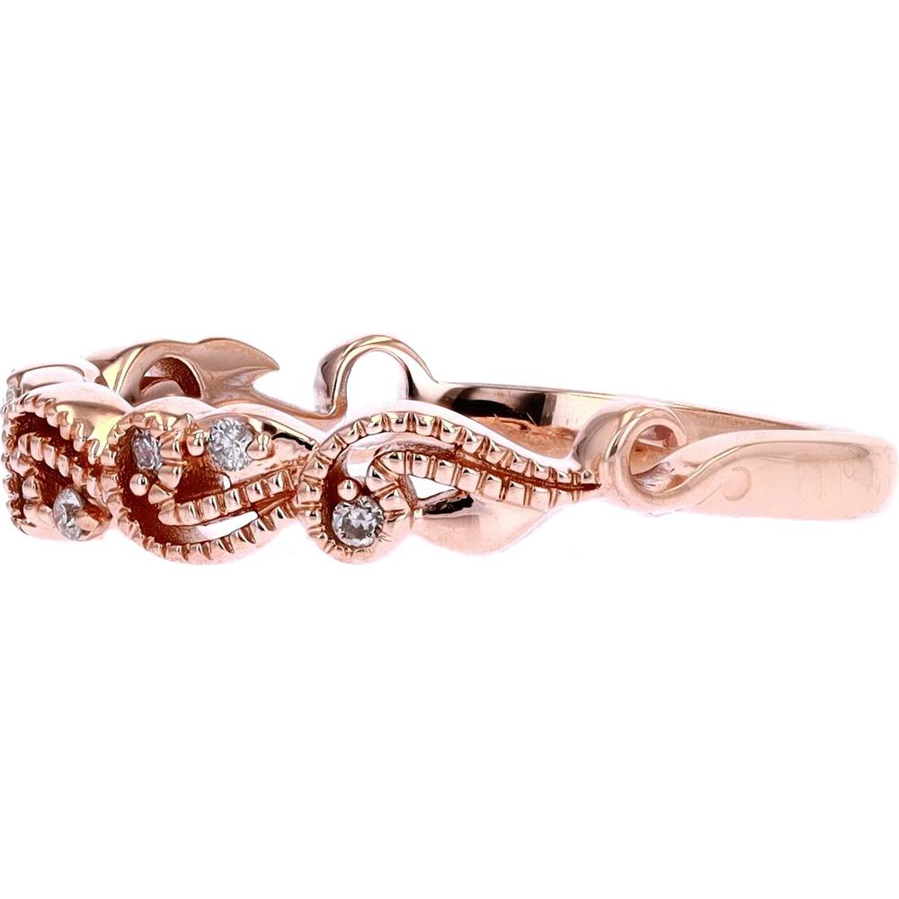 14K Rose Gold Diamond Filigree Band with Intricate Milgrain Detail - 1/5 Carats Total Diamond Weight