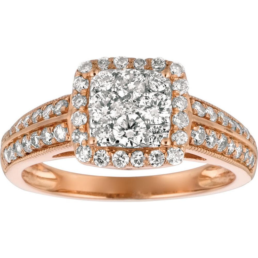 14K Rose Gold Diamond Halo Ring with Cushion Cut Center and Milgrain Detail - 1.00 Carats Total Diamond Weight