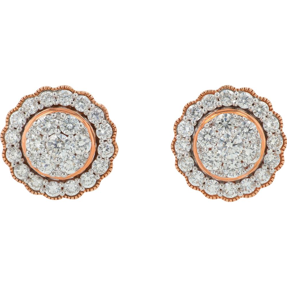 14K Rose Gold Diamond Halo Stud Earrings - 1.50 Carat Total Diamond Weight