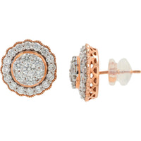14K Rose Gold Diamond Halo Stud Earrings - 1.50 Carat Total Diamond Weight