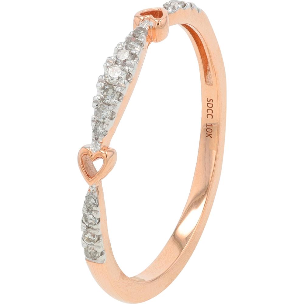 14K Rose Gold Diamond Heart Band - 1/10 Carat Total Diamond Weight