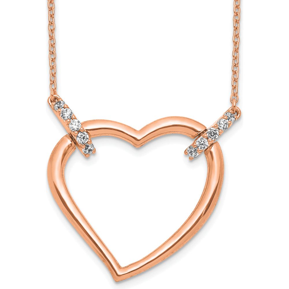 14K Rose Gold Diamond Heart Necklace with 1/4 Carat Round Diamonds - 18" Cable Chain by Monteluci Fine Jewelry