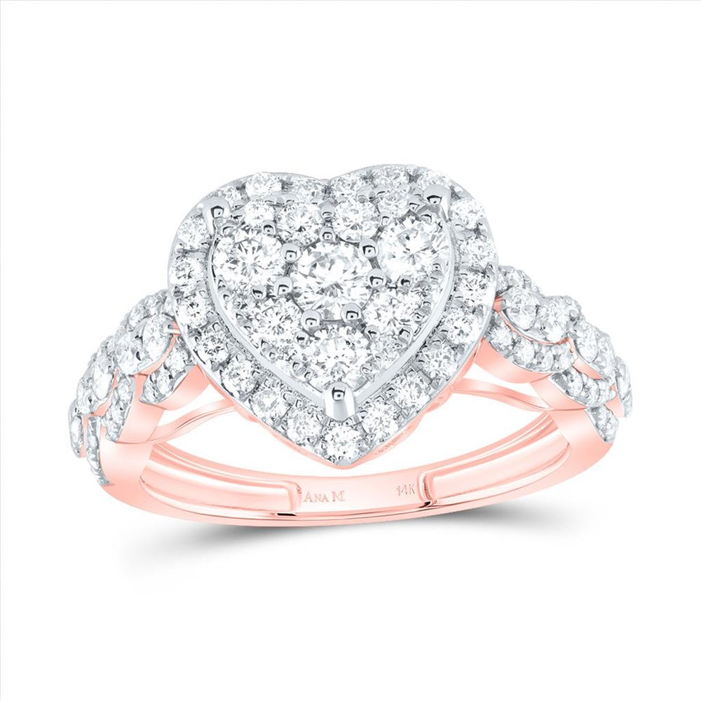 14K Rose Gold Diamond Heart Ring - 1 1/3 Carat Total Diamond Weight