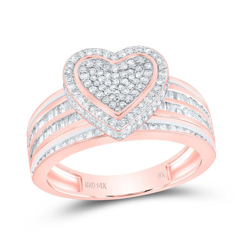 14K Rose Gold Diamond Heart Ring - 1 3/8 Carat Total Diamond Weight