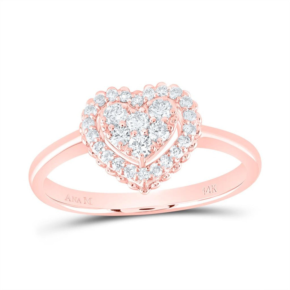14K Rose Gold Diamond Heart Ring - 1/3 Carat Total Diamond Weight