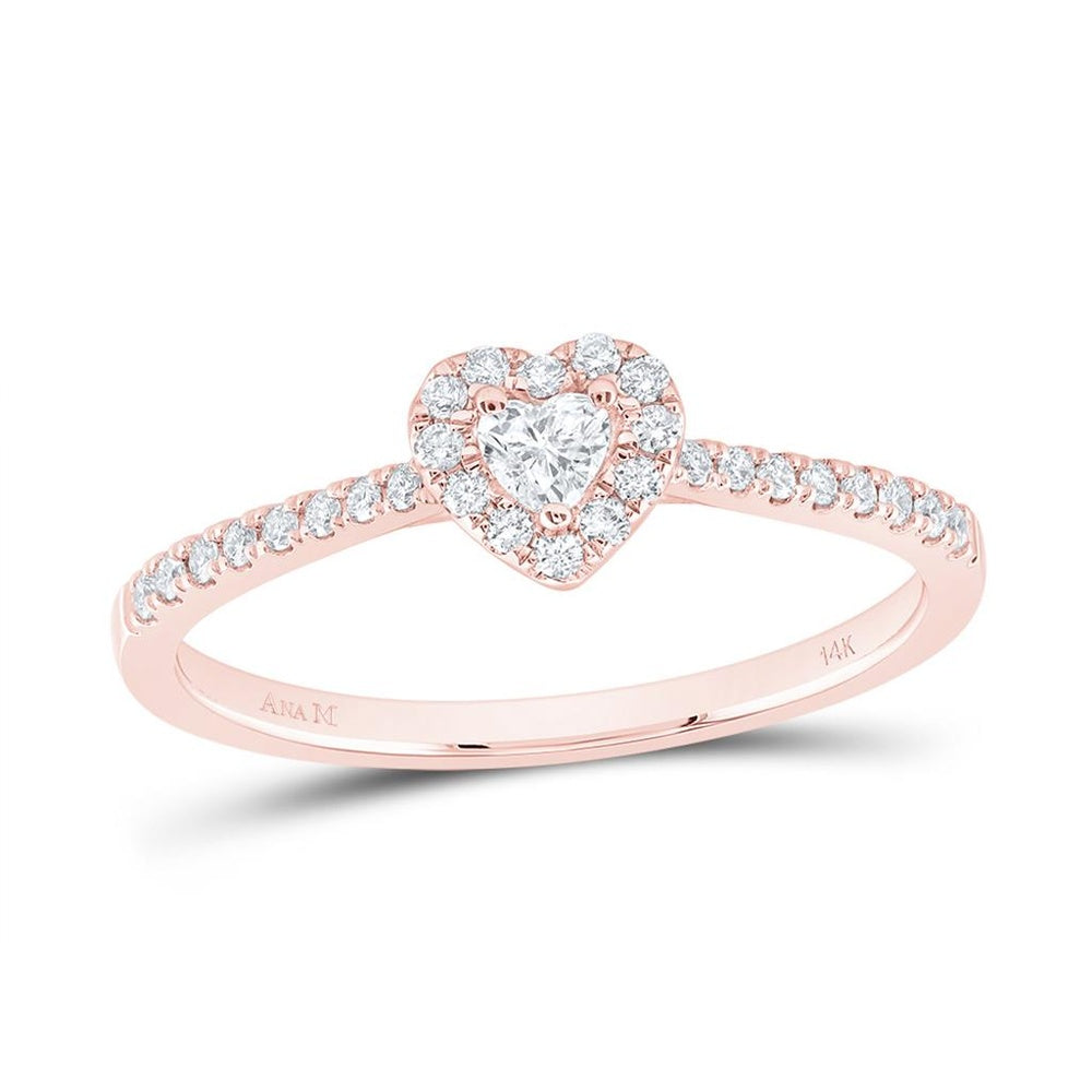 14K Rose Gold Diamond Heart Ring - 1/4 Carat Total Diamond Weight