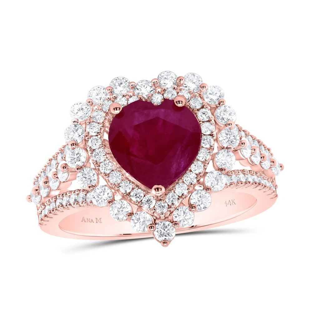 14K Rose Gold Diamond Heart Ring - 3 1/2 Carat Total Diamond Weight