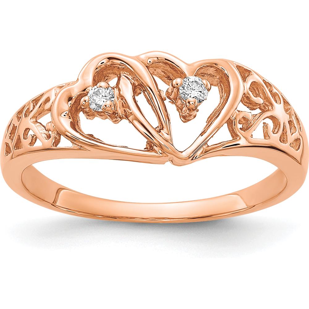 14K Rose Gold Diamond Heart Ring with Round Diamonds - 0.04 Carat Total Diamond Weight by Monteluci Fine Jewelry