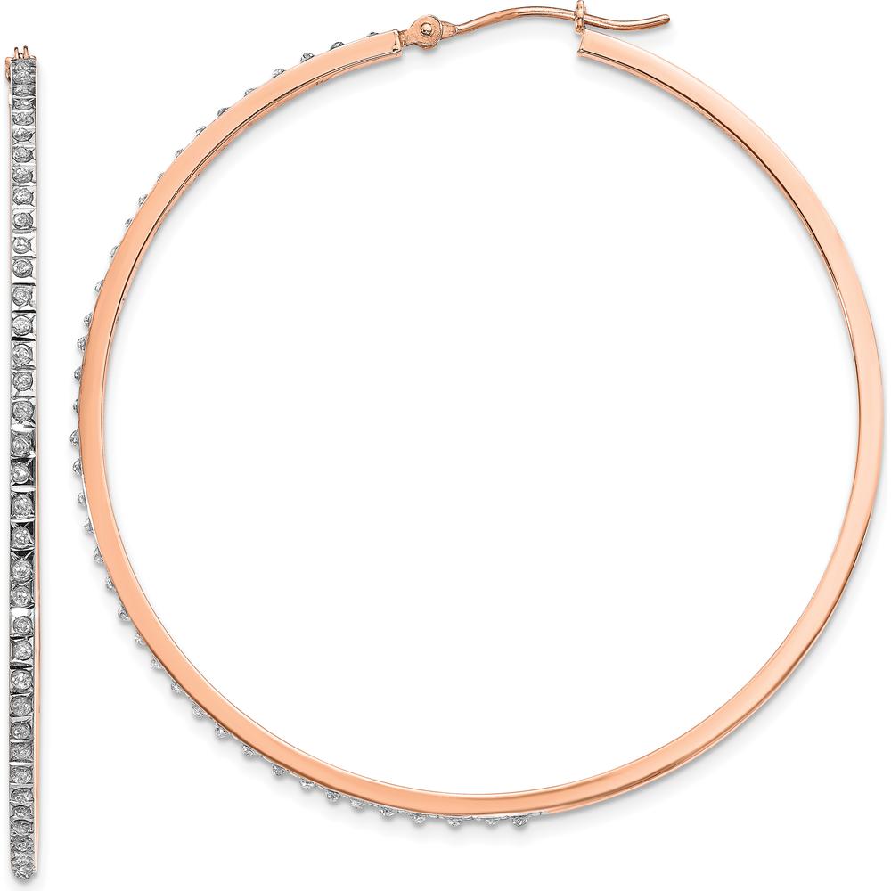 14K Rose Gold Diamond Hinged Hoop Earrings - 0.010 Carats Total Diamond Weight by Monteluci Fine Jewelry