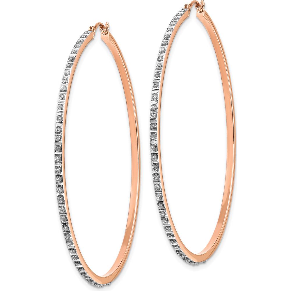 14K Rose Gold Diamond Hinged Hoop Earrings - 0.010 Carats Total Diamond Weight by Monteluci Fine Jewelry