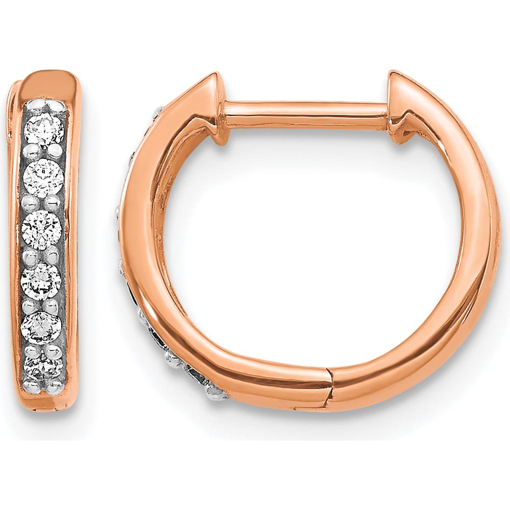 14K Rose Gold Diamond Hinged Hoop Earrings - 0.035 Carat Total Diamond Weight by Oro Pregiato