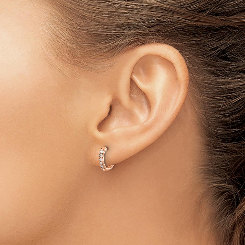 14K Rose Gold Diamond Hinged Hoop Earrings - 0.035 Carat Total Diamond Weight by Oro Pregiato
