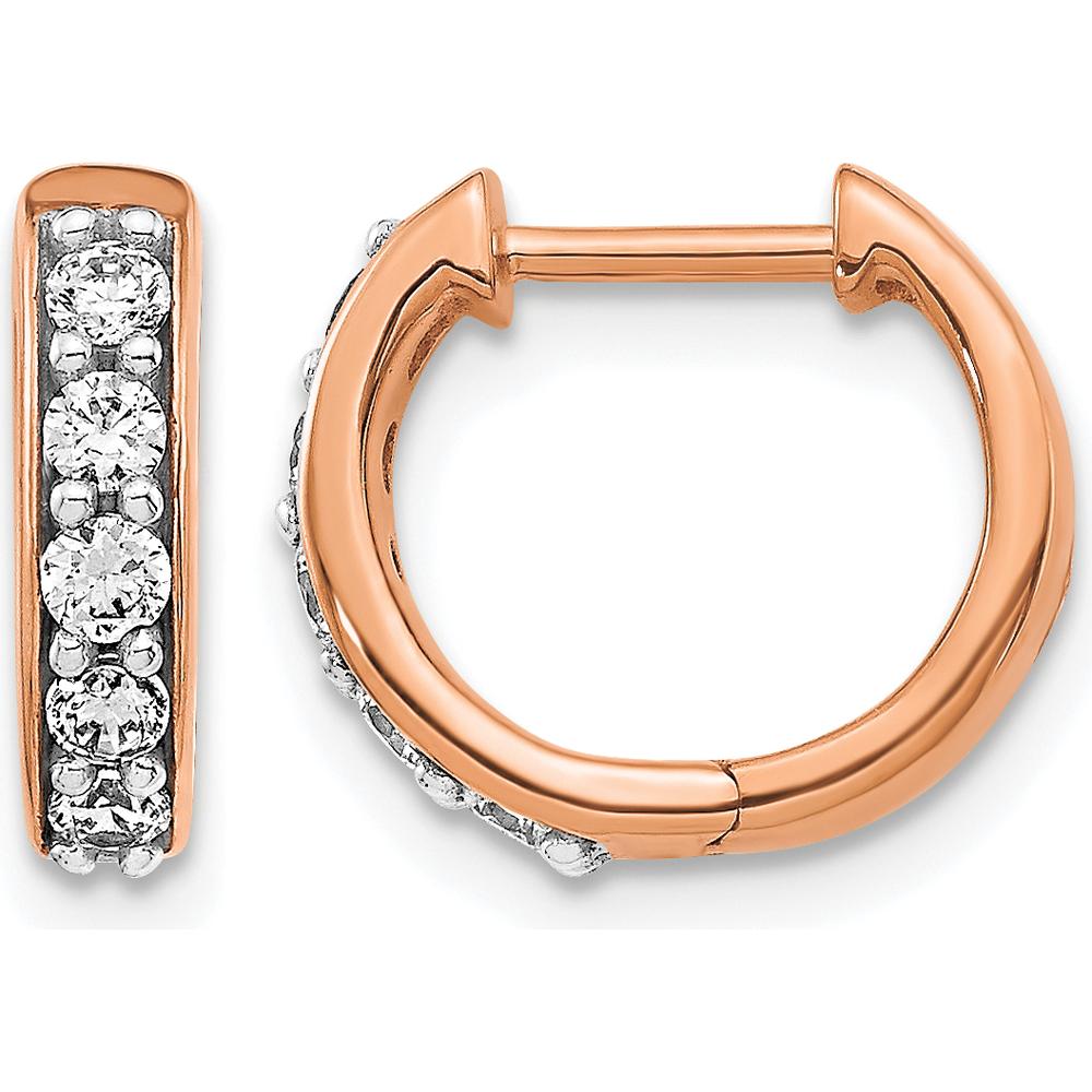 14K Rose Gold Diamond Hinged Hoop Earrings - 0.035 Carat Total Diamond Weight by Oro Pregiato