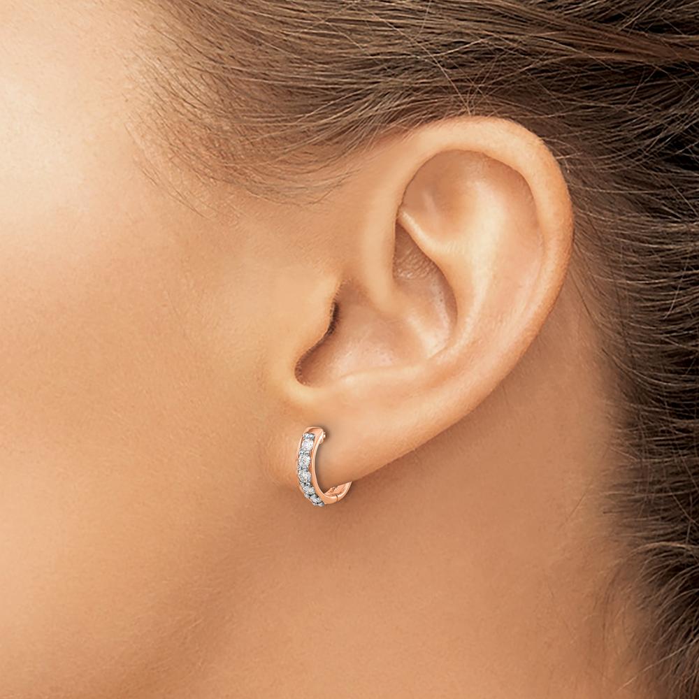 14K Rose Gold Diamond Hinged Hoop Earrings - 0.035 Carat Total Diamond Weight by Oro Pregiato