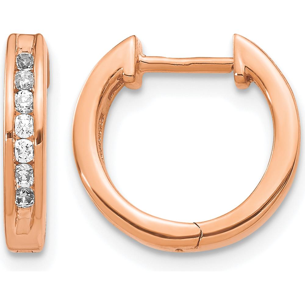 14K Rose Gold Diamond Hinged Hoop Earrings - 0.0875 Carat Total Diamond Weight by Monteluci Fine Jewelry