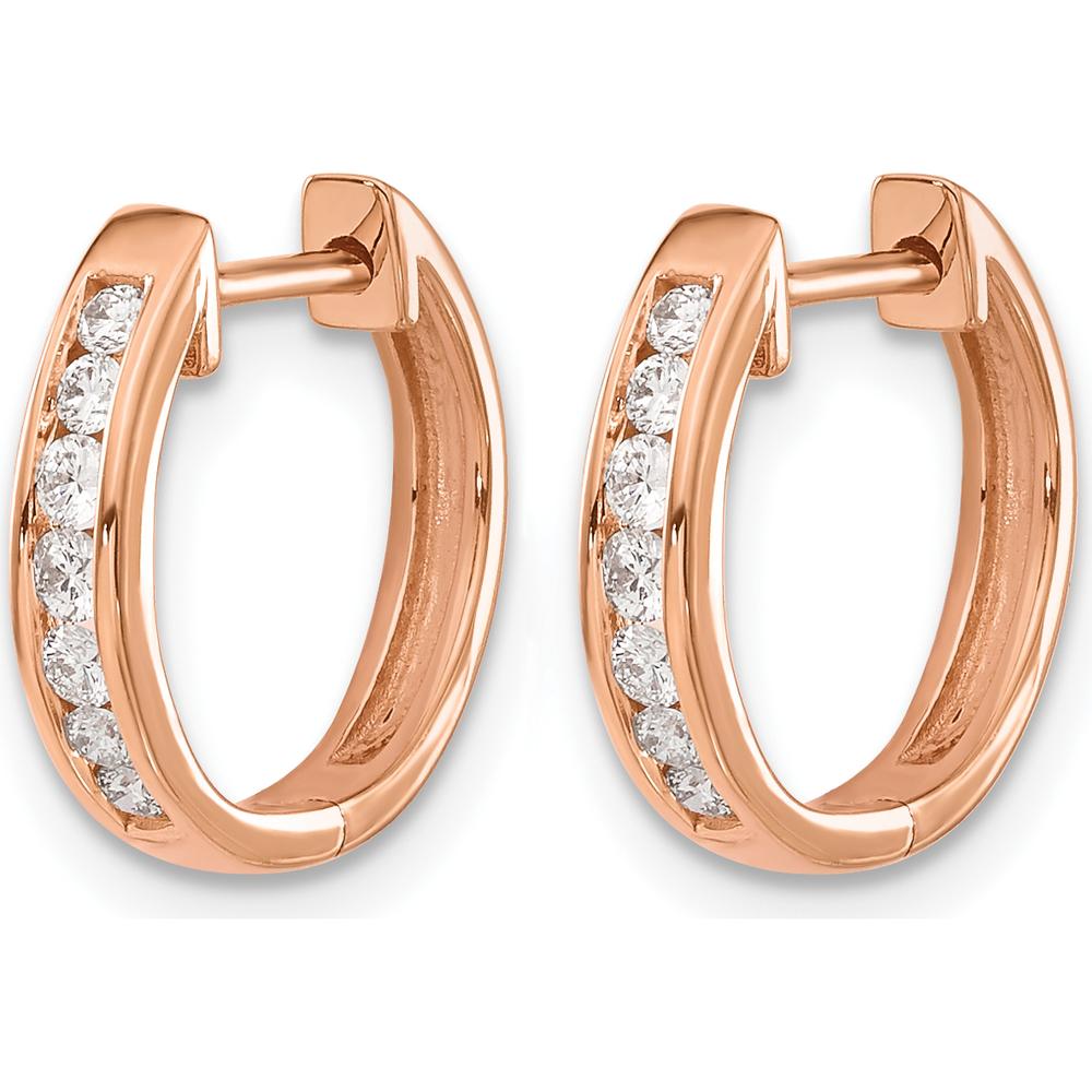 14K Rose Gold Diamond Hinged Hoop Earrings - 0.0875 Carat Total Diamond Weight by Monteluci Fine Jewelry