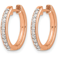 14K Rose Gold Diamond Hinged Hoop Earrings with 20 Round Diamonds - 0.012 Carat Total Diamond Weight by Oro Pregiato