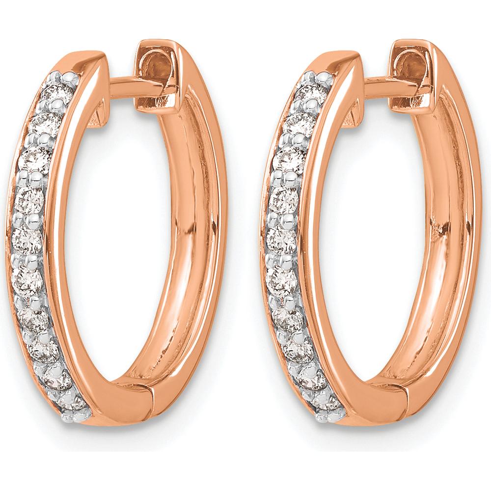 14K Rose Gold Diamond Hinged Hoop Earrings with 20 Round Diamonds - 0.012 Carat Total Diamond Weight by Oro Pregiato