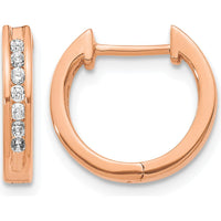 14K Rose Gold Diamond Hinged Hoop Earrings with Round Diamonds - 0.027 Carat Total Diamond Weight by Monteluci Fine Jewelry