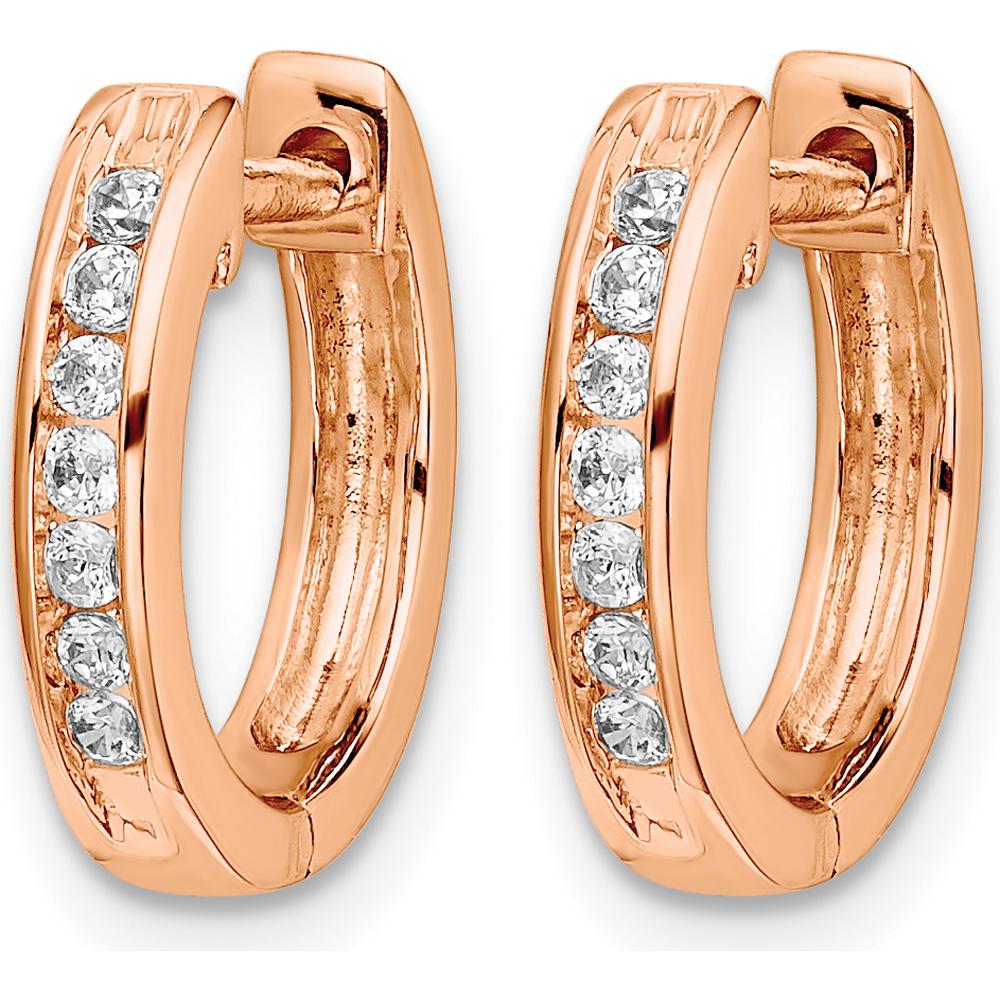 14K Rose Gold Diamond Hinged Hoop Earrings with Round Diamonds - 0.027 Carat Total Diamond Weight by Monteluci Fine Jewelry