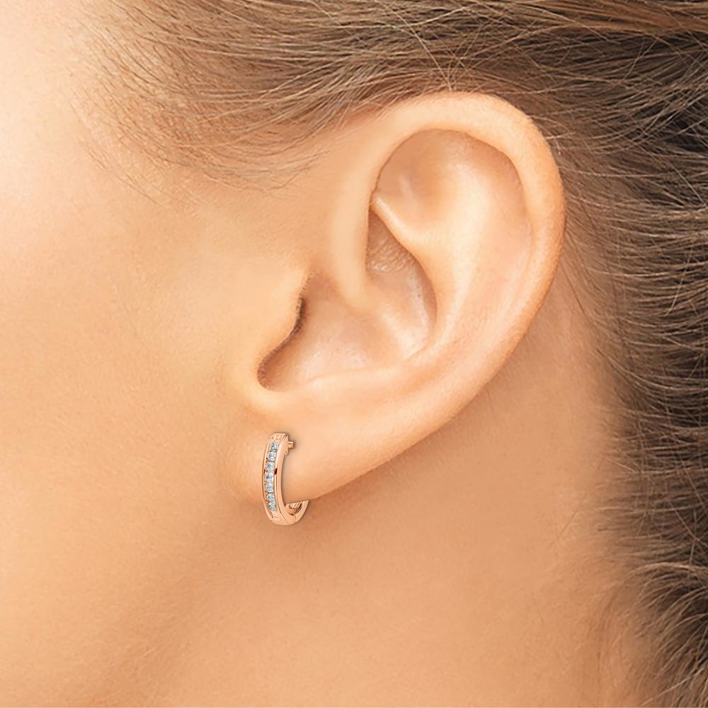 14K Rose Gold Diamond Hinged Hoop Earrings with Round Diamonds - 0.027 Carat Total Diamond Weight by Monteluci Fine Jewelry