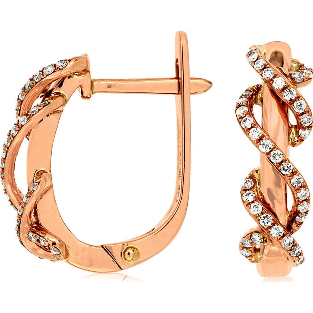 14K Rose Gold Diamond Hoop Earrings with Prong Set Diamonds - 0.20 Carats Total Diamond Weight