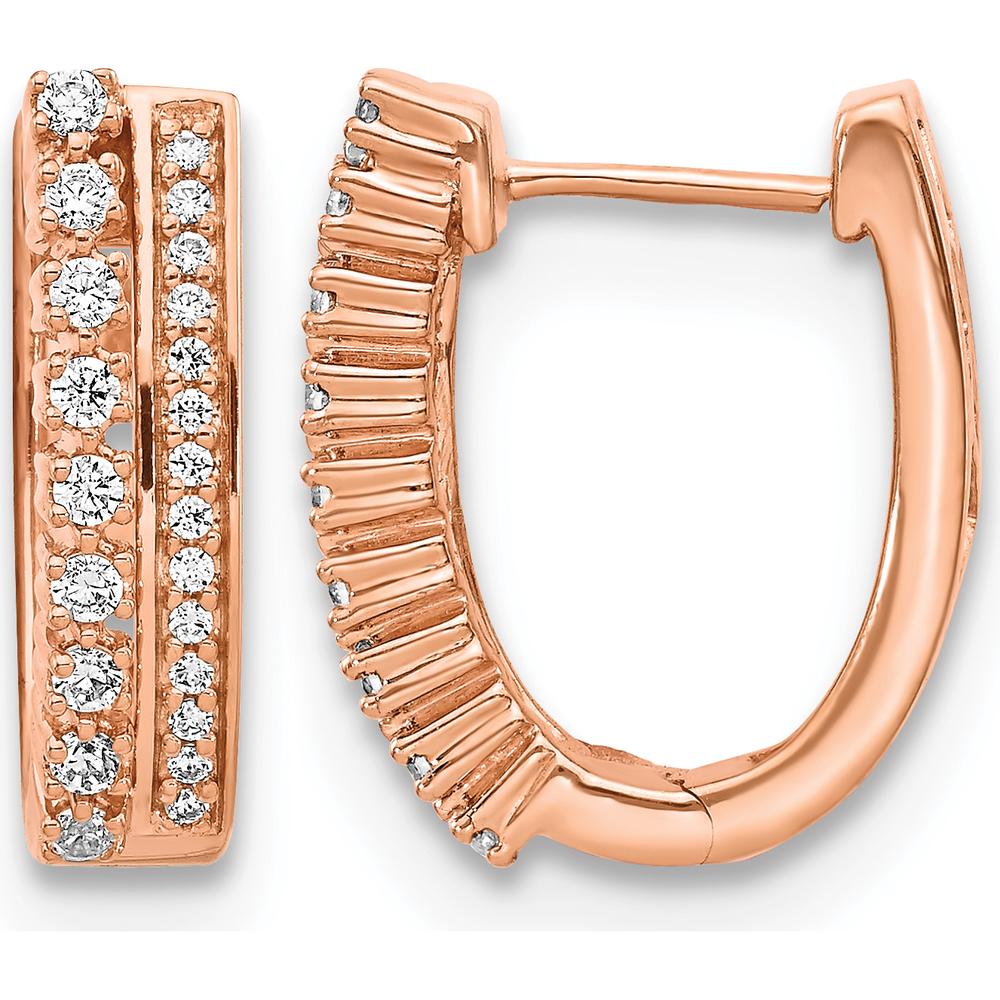 14K Rose Gold Diamond Hoop Earrings with Round Diamonds - 0.03 Carats Total Diamond Weight by Monteluci Fine Jewelry