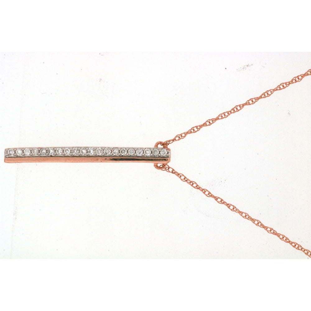14K Rose Gold Diamond Horizontal Bar Pendant Necklace with Pavé Set Round Diamonds - 0.10 Carat Total Diamond Weight - Royal Jewelry