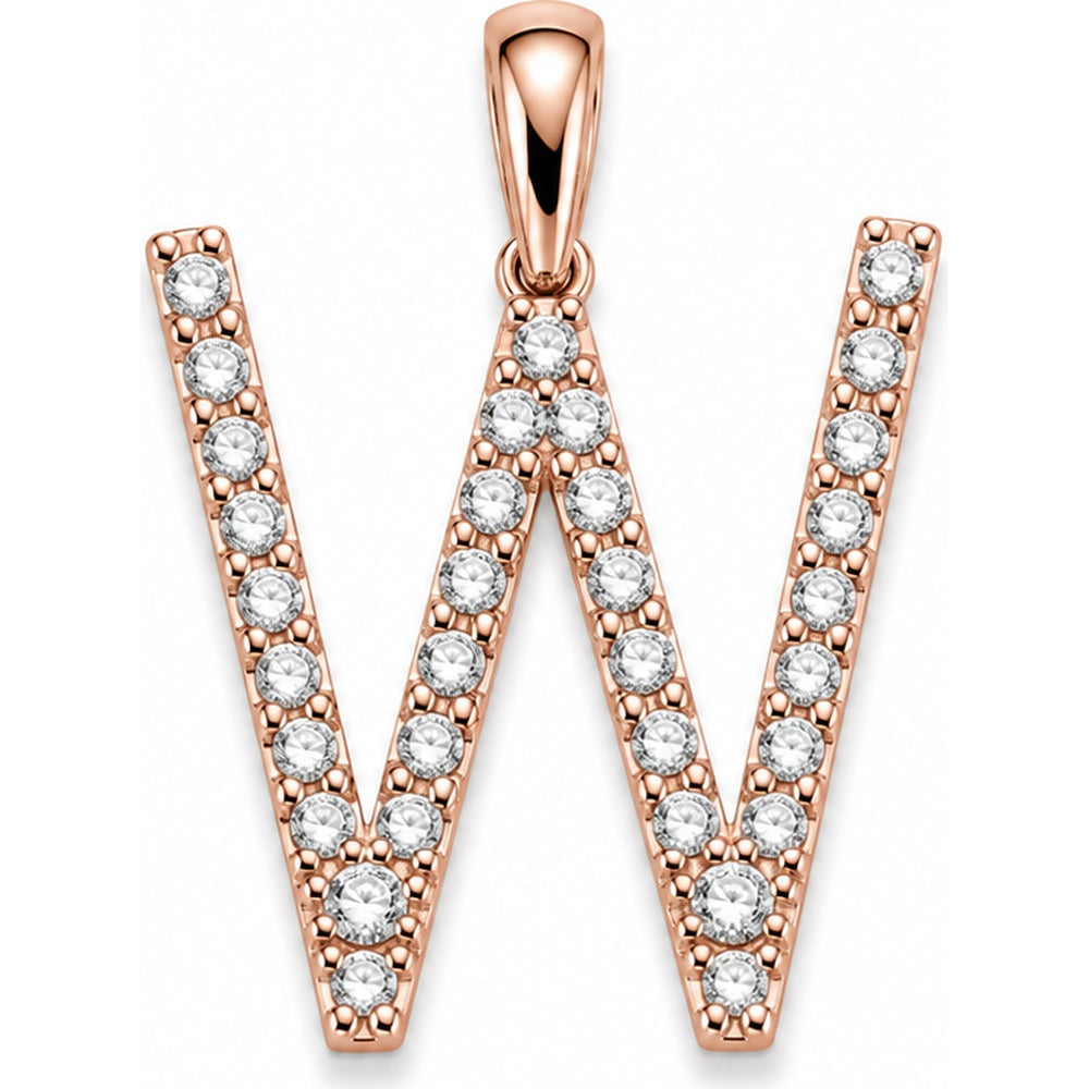 14K Rose Gold Diamond Initial Pendant with Prong-Set Round Diamonds - 0.16 Carat Total Diamond Weight by Auriventus