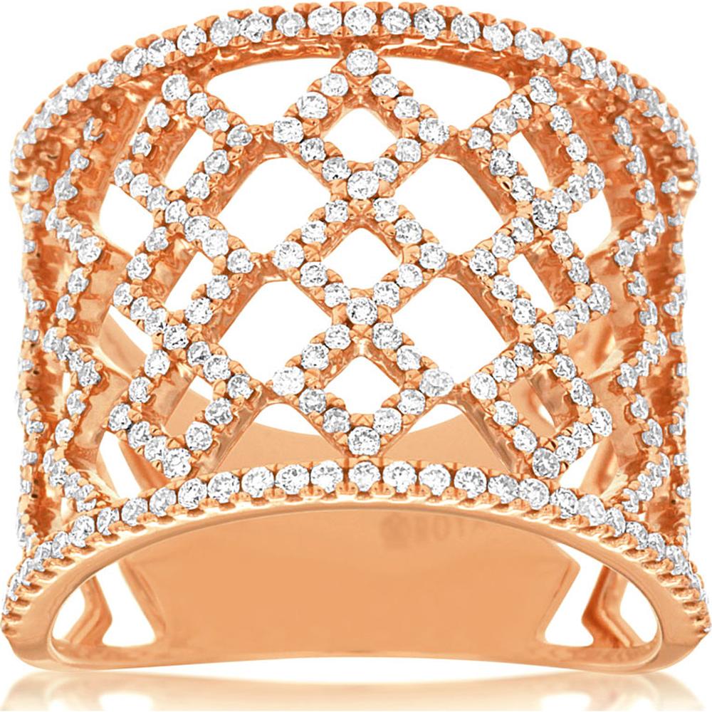 14K Rose Gold Diamond Lattice Ring with Prong Set Round Diamonds - 0.75 Carats Total Diamond Weight