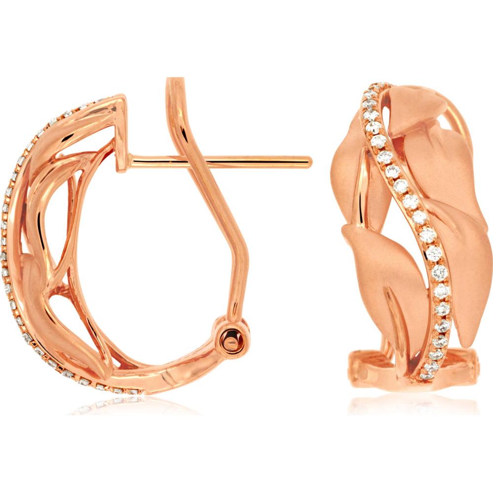 14K Rose Gold Diamond Leaf Earrings - 0.15 Carats Total Diamond Weight