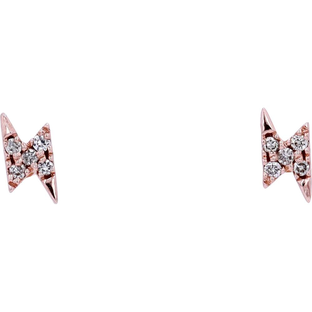 14K Rose Gold Diamond Lightning Bolt Stud Earrings - 0.05 Carat Total Diamond Weight
