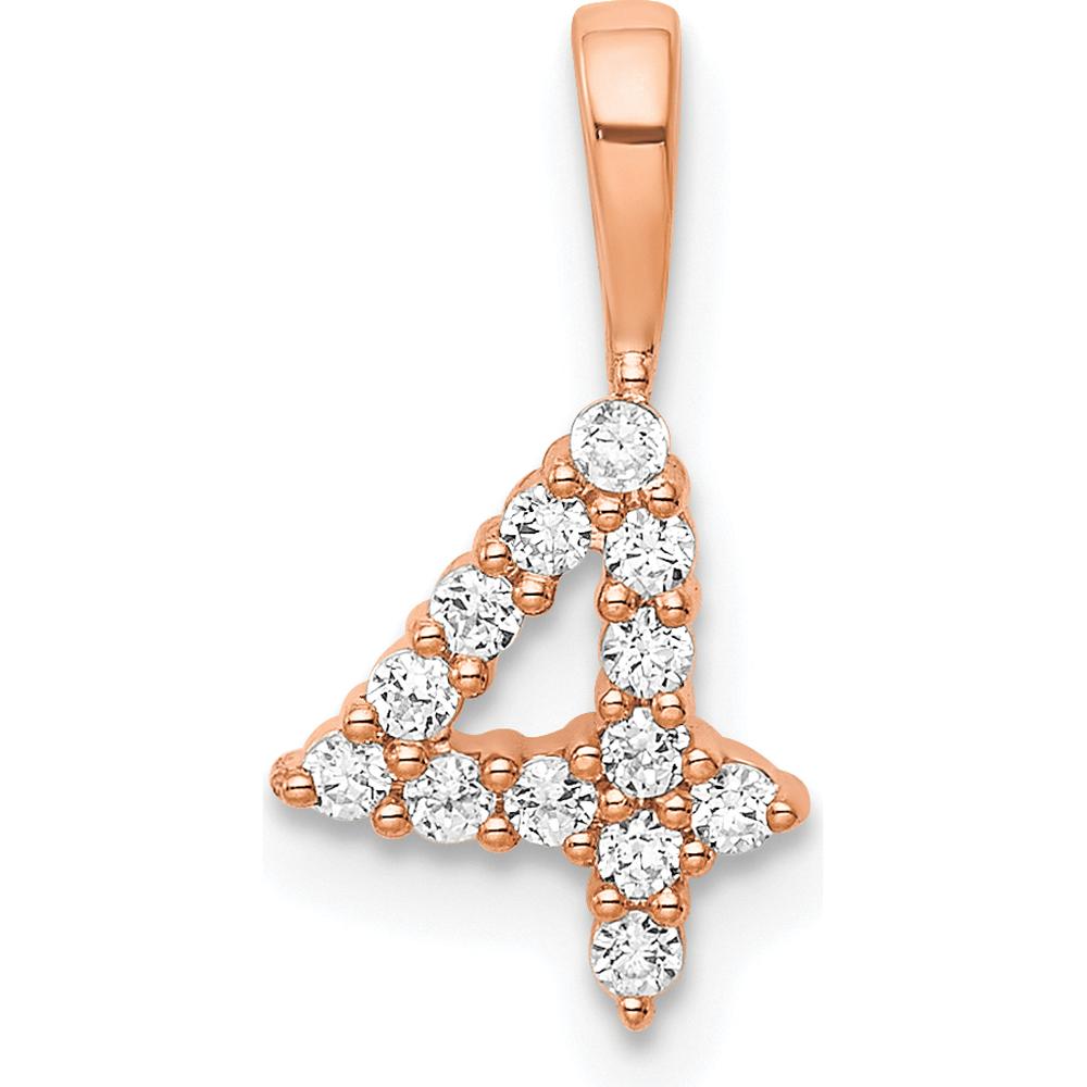 14K Rose Gold Diamond Number 4 Pendant with Polished Finish - 0.40 Carat Total Diamond Weight by Oro Pregiato