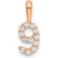 14K Rose Gold Diamond Number 9 Pendant with Round Brilliant Cut Diamonds by Oro Pregiato