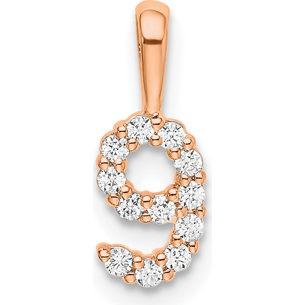14K Rose Gold Diamond Number 9 Pendant with Round Brilliant Cut Diamonds by Oro Pregiato
