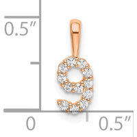 14K Rose Gold Diamond Number 9 Pendant with Round Brilliant Cut Diamonds by Oro Pregiato