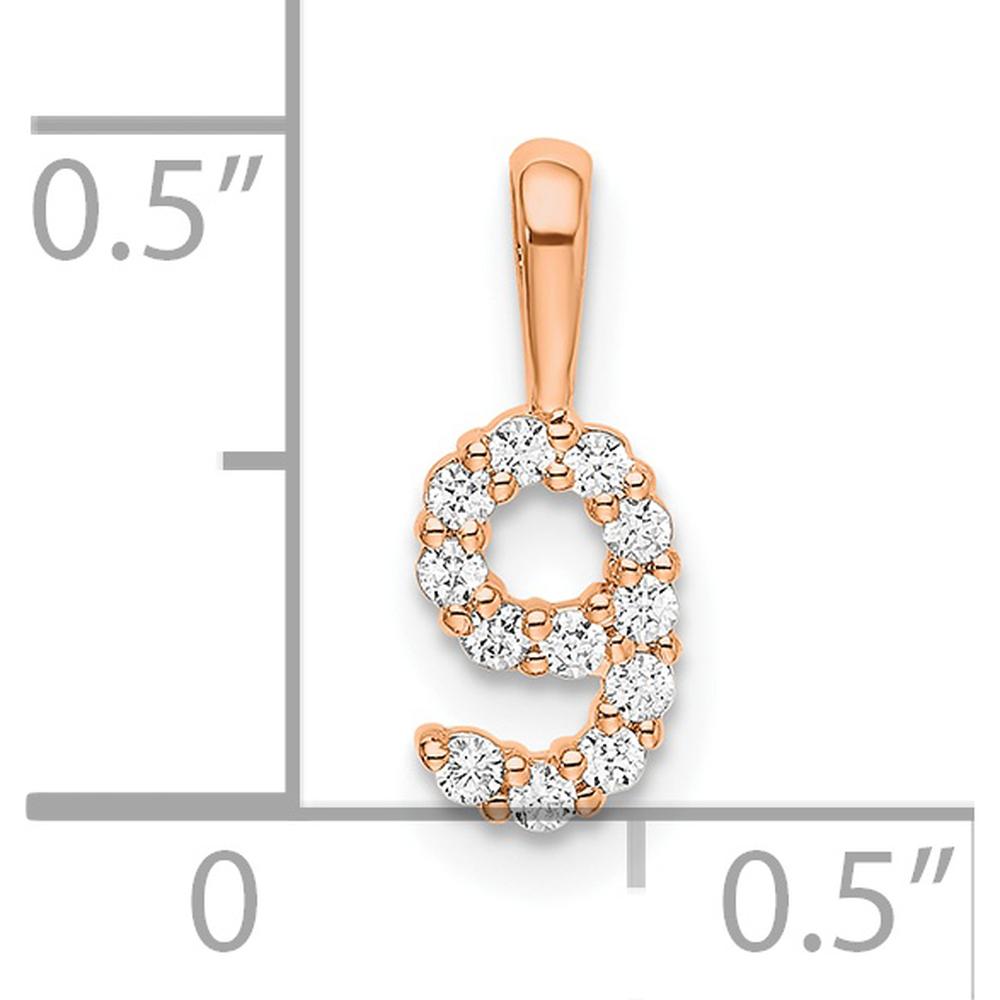 14K Rose Gold Diamond Number 9 Pendant with Round Brilliant Cut Diamonds by Oro Pregiato