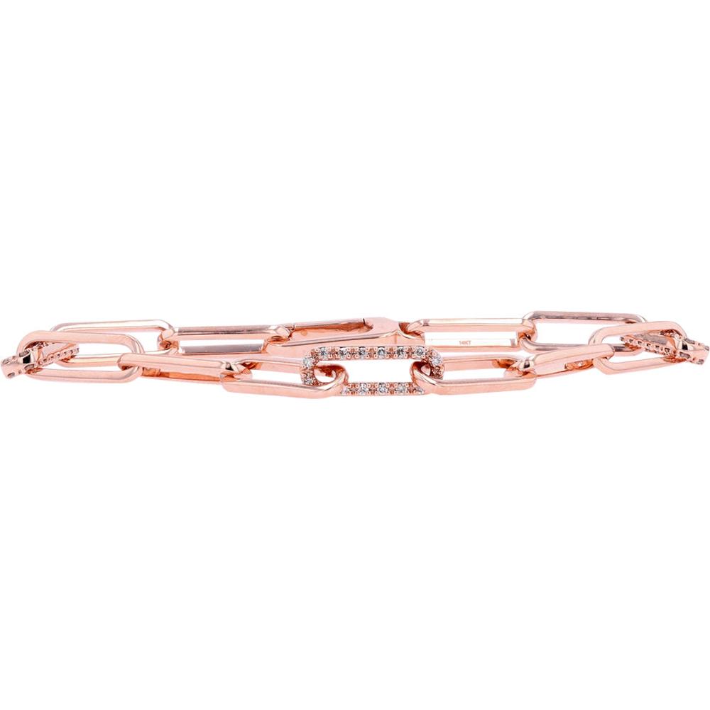 14K Rose Gold Diamond Paperclip Bracelet - 0.75 Carat Total Diamond Weight