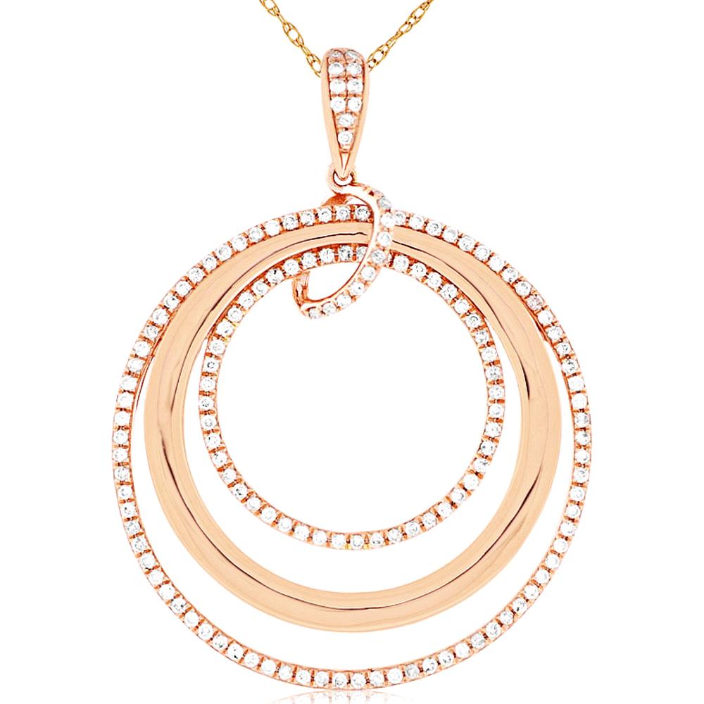 14K Rose Gold Diamond Pendant Necklace - 0.47 Carats Total Diamond Weight