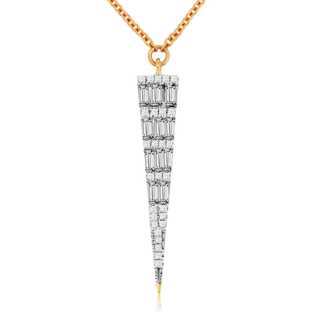 14K Rose Gold Diamond Pendant with Graduated Baguette and Round Brilliant Diamonds - 0.39 Carats Total Diamond Weight