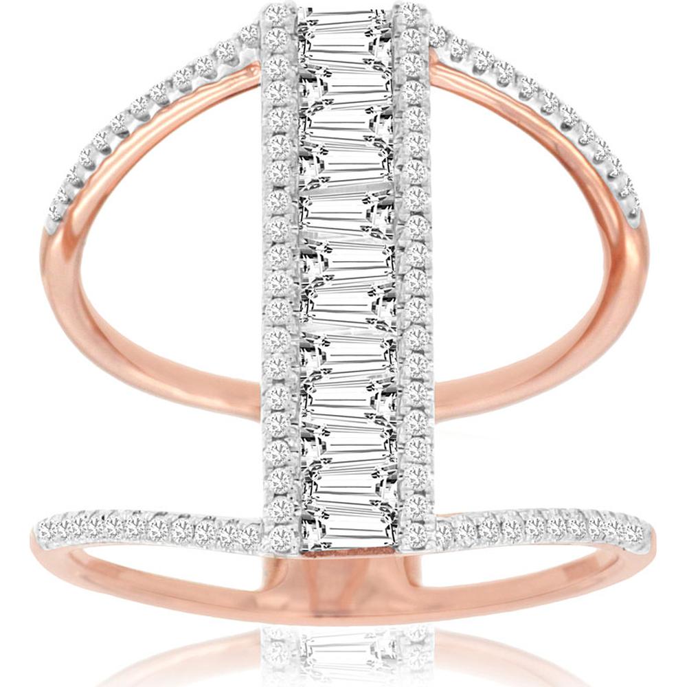 14K Rose Gold Diamond Ring with Baguette and Round Diamonds - 0.82 Carats Total Diamond Weight