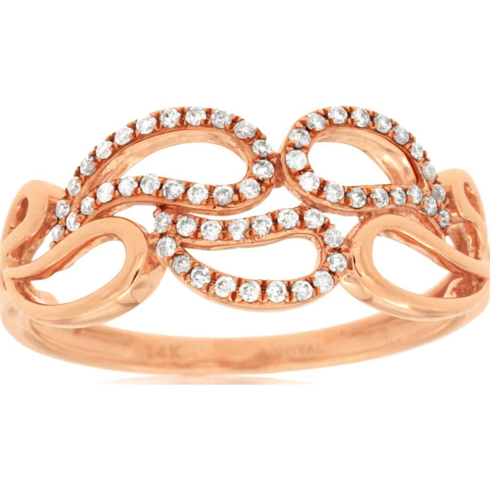 14K Rose Gold Diamond Ring with Milgrain Detail - 0.17 Carats Total Diamond Weight