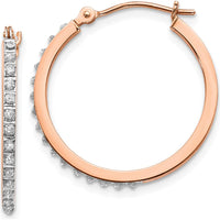14K Rose Gold Diamond Round Hinged Hoop Earrings - 0.01 Carats Total Diamond Weight by Monteluci Fine Jewelry