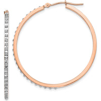 14K Rose Gold Diamond Round Hinged Hoop Earrings - 0.010 Carats Total Diamond Weight by Monteluci Fine Jewelry