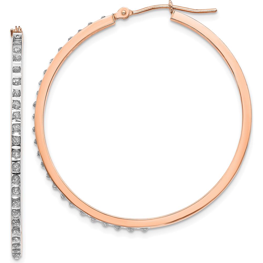 14K Rose Gold Diamond Round Hinged Hoop Earrings - 0.010 Carats Total Diamond Weight by Monteluci Fine Jewelry