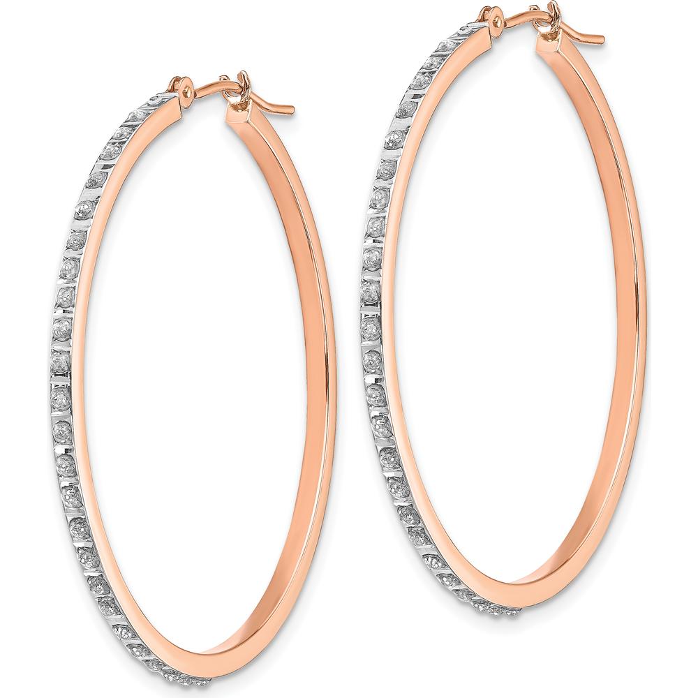 14K Rose Gold Diamond Round Hinged Hoop Earrings - 0.010 Carats Total Diamond Weight by Monteluci Fine Jewelry