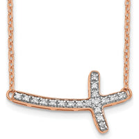 14K Rose Gold Diamond Sideways Cross Necklace - 1/10 Carat Total Diamond Weight by Oro Pregiato