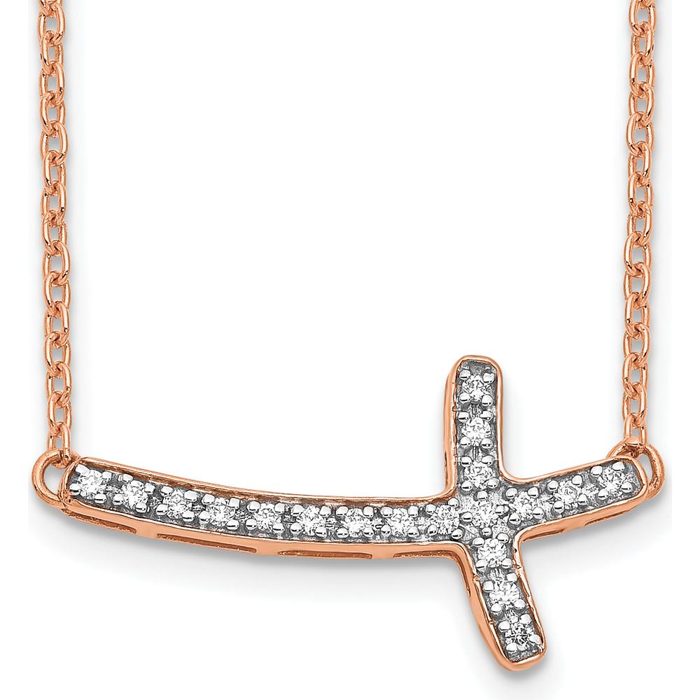 14K Rose Gold Diamond Sideways Cross Necklace - 1/10 Carat Total Diamond Weight by Oro Pregiato