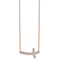 14K Rose Gold Diamond Sideways Cross Necklace - 1/10 Carat Total Diamond Weight by Oro Pregiato