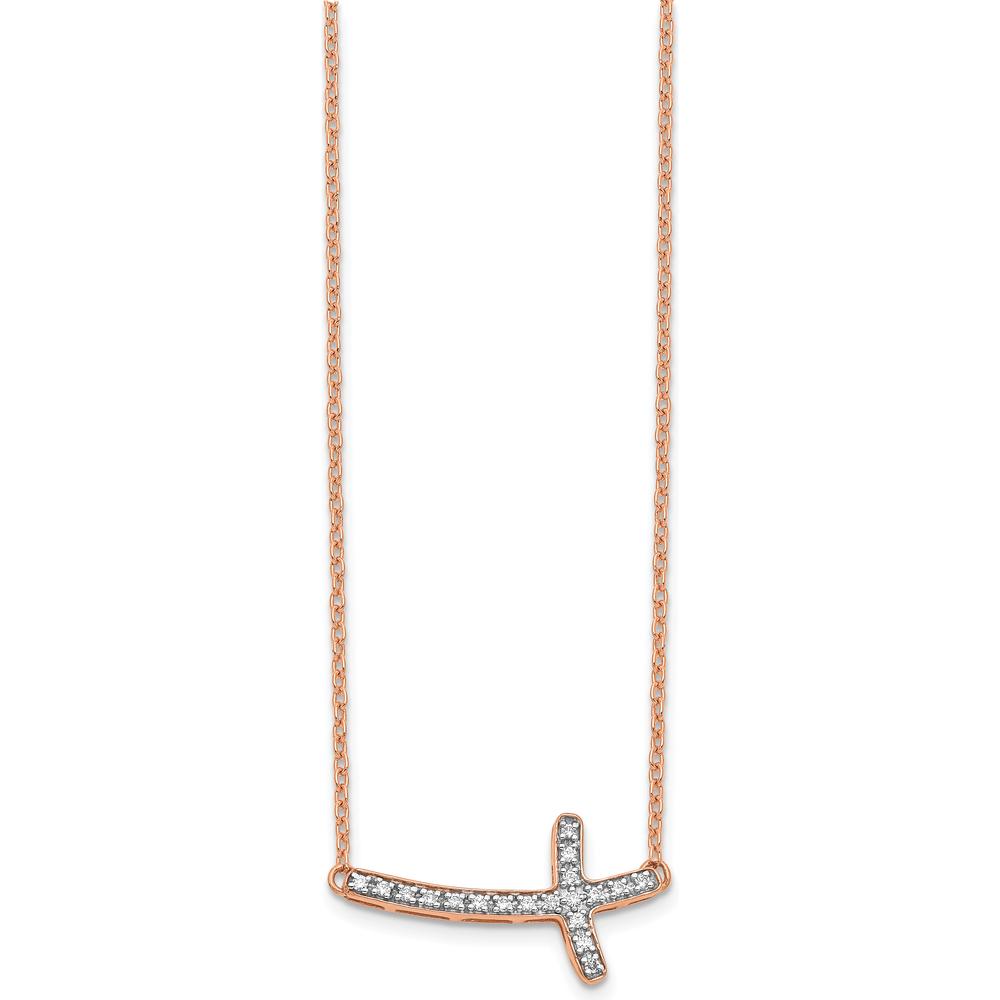 14K Rose Gold Diamond Sideways Cross Necklace - 1/10 Carat Total Diamond Weight by Oro Pregiato